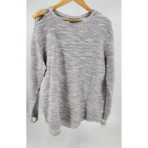 Pac Sun Women Size L 90s Y2k Thrashed Gray Knit Sweater Distressed Shredded‎